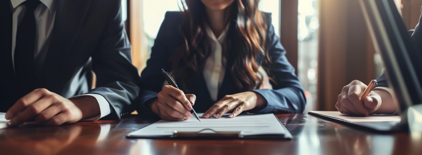 Arbeitsrecht Weiterbildung: Person unterzeichnet einen Vertrag an einem Schreibtisch