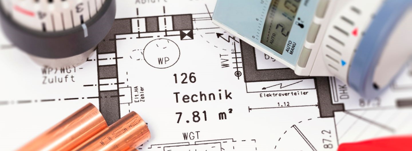 Haustechnik Weiterbildung: Plan für den Einbau einer Heizung, Thermostat und Thermometer